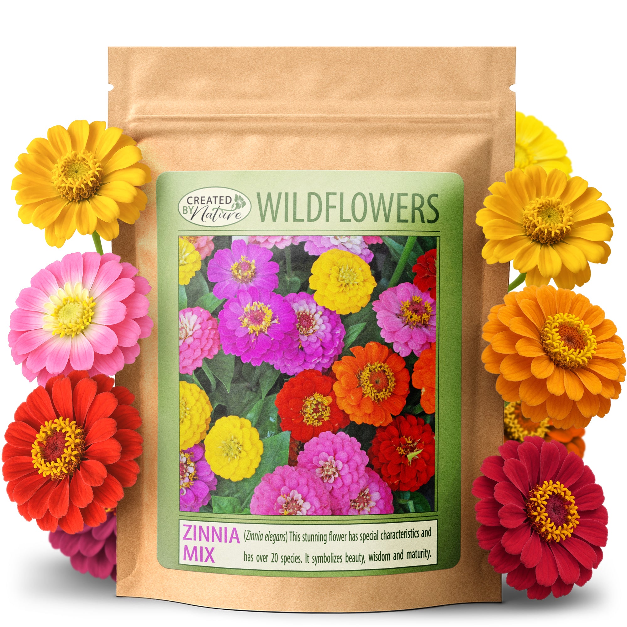 zinnia flower seeds for sale Created By Nature Zinnia Flower Seeds For Planting - Over 2,200 Premium Seeds - Attracts Pollinators