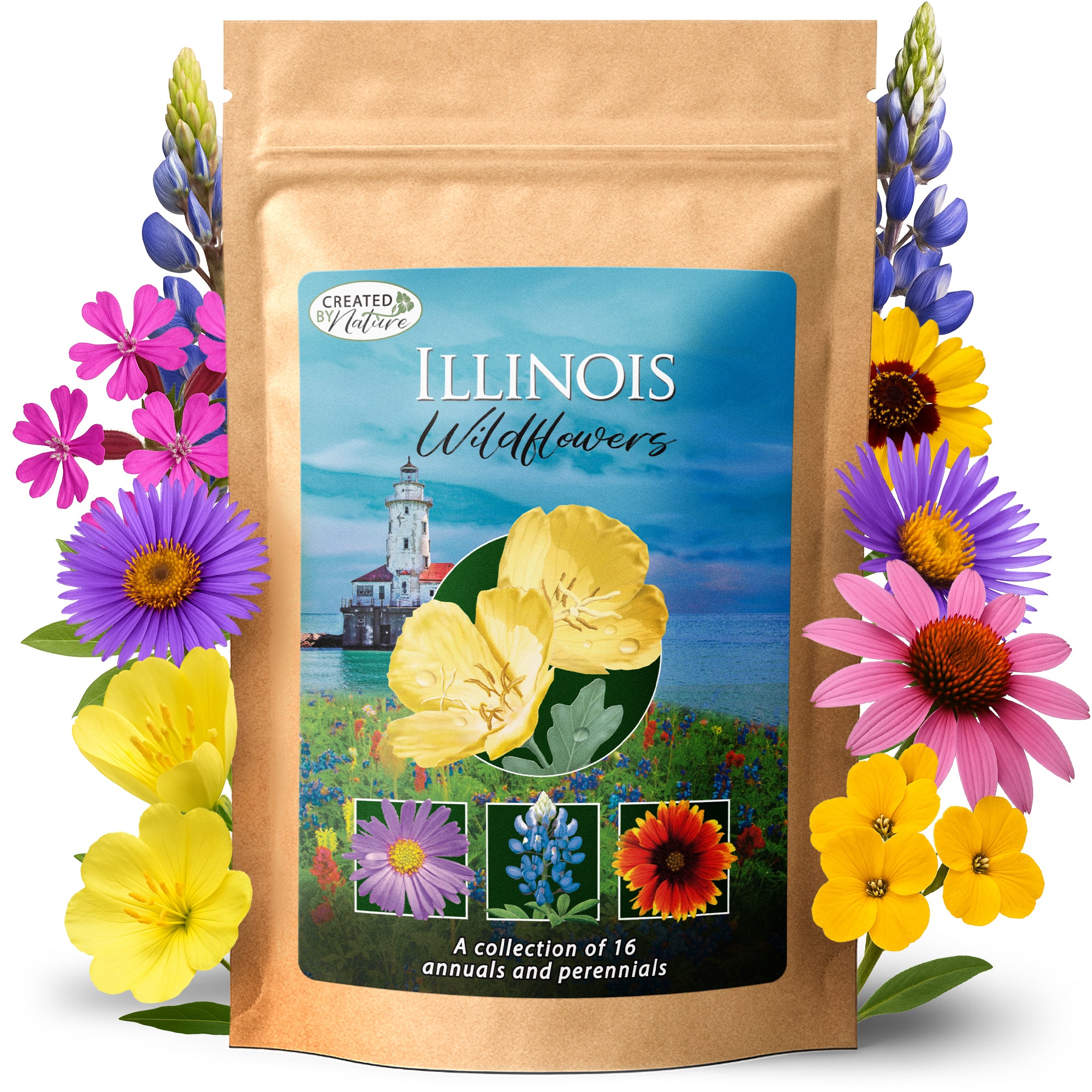 edible flower mix seeds Created By Nature Illinois Wildflower Seed Mix, 16 Flower Varieties, 40,000 Wildflower Seeds