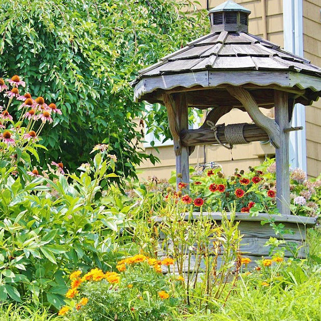 wildflower home garden with gazebo